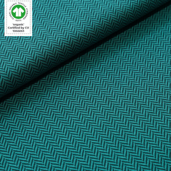 Bio-Jacquard Baumwolle Fischgrät Smaragd (GOTS) - Stoffonkel | Meterware